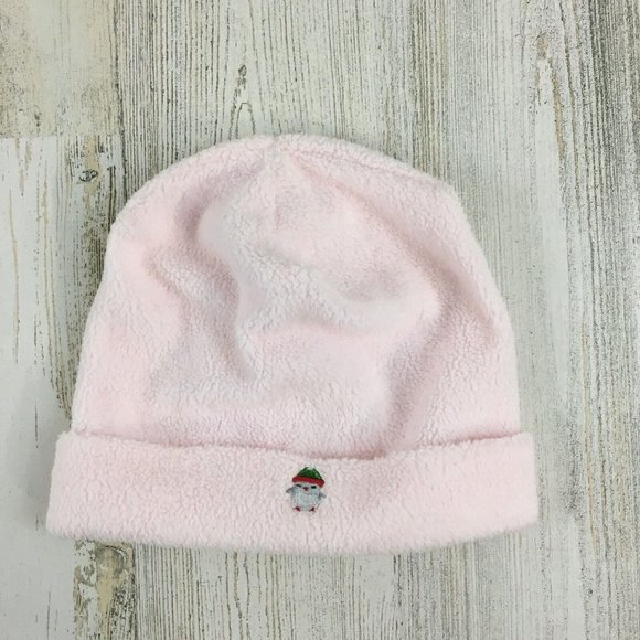 Kissy Kissy Baby Pink Terry Christmas Penguin Sz Small Newborn 0 to 3 M Cap Hat - Picture 1 of 5